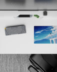 Calm navy-to-aqua anime mouse pad 14x10 inches, starry speckles and dreamy ocean blues for a serene desk.