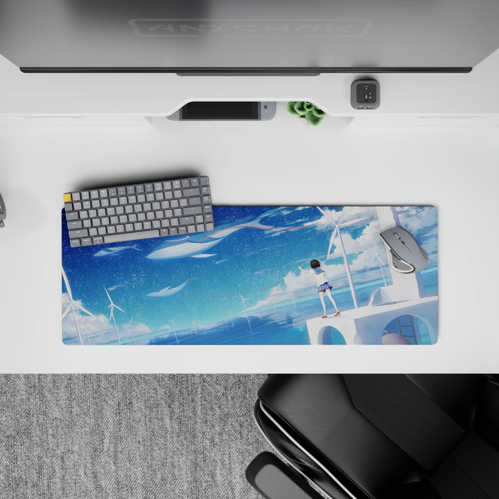 32x12 inches desk mouse pad in dreamy navy-to-aqua gradient, calm starry mood with sea-salt specks.