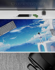 Calm navy-to-aqua anime desk pad 40x20 inches with dreamy gradients and sea-salt star speckles.