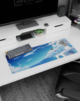 32x12 inches anime girl mouse pad showing a schoolgirl on a rooftop waving at floating whales at night.