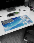 32x16 inches anime girl mouse pad showing a schoolgirl silhouette on a rooftop waving at whales.