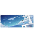 32x12 inches anime girl mouse pad with ocean blues, starry sky, whales, and wind turbines design.