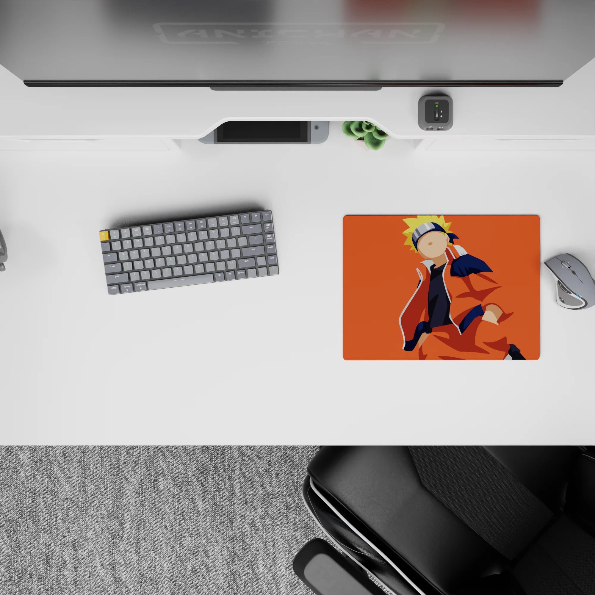 Bright orange 14x10 inches anime mouse pad with calm sunset vibe, cheerful desk decor and smooth tracking.
