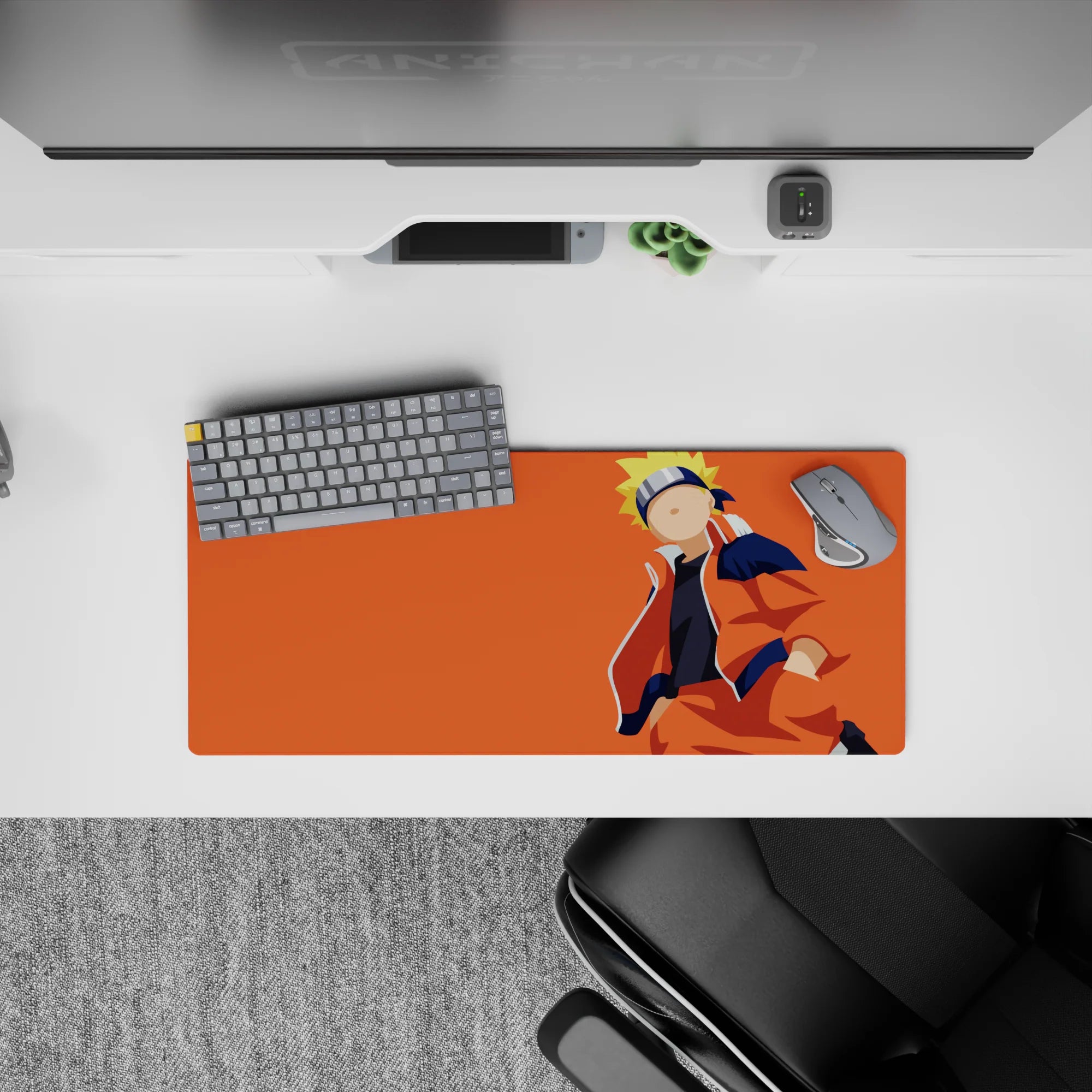28x12 inches anime mouse pad in bright orange sunset tones, calm vibe, smooth tracking surface.