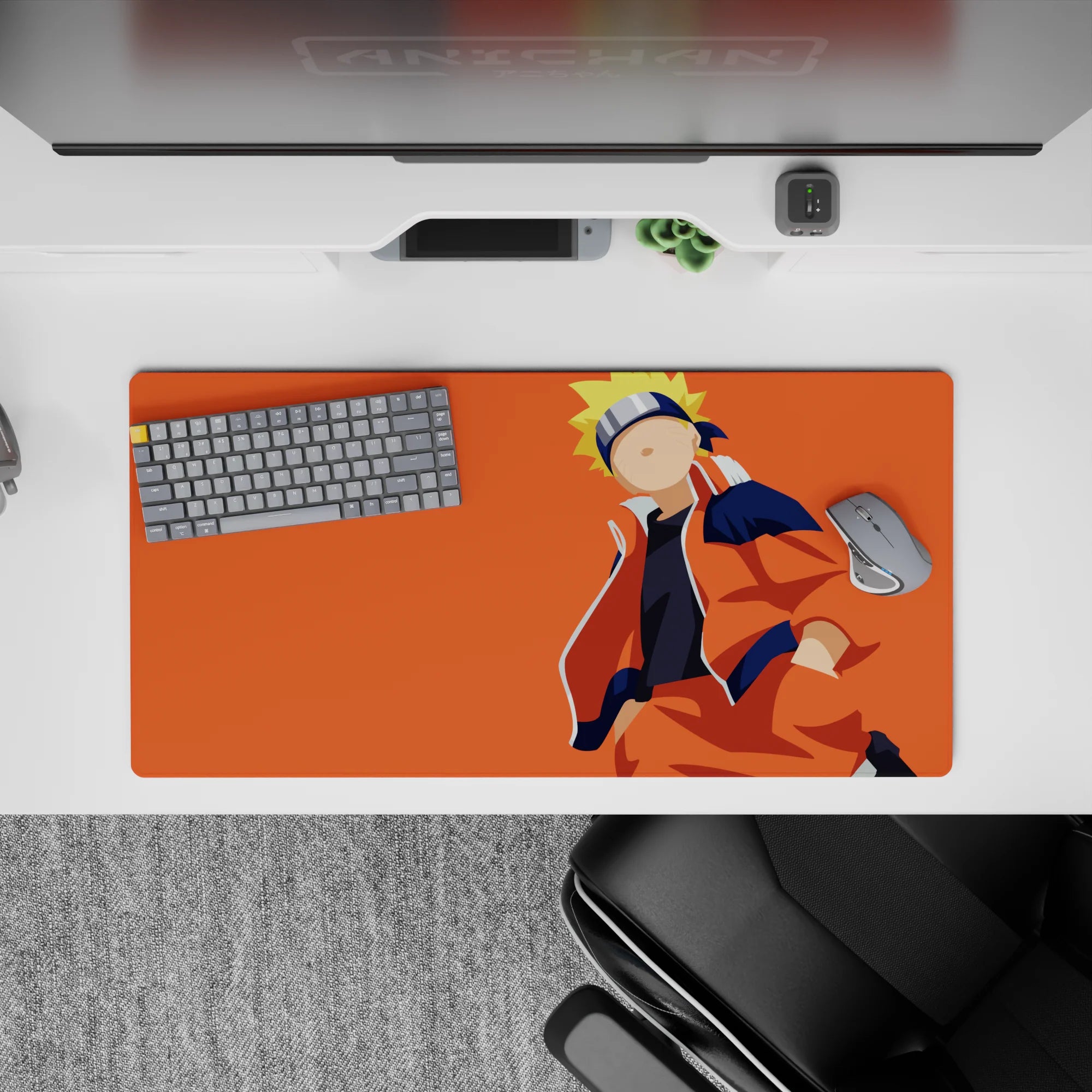 Bright orange sunset vibe anime mouse pad, cheerful calm desk aesthetic, 32x16 inches.