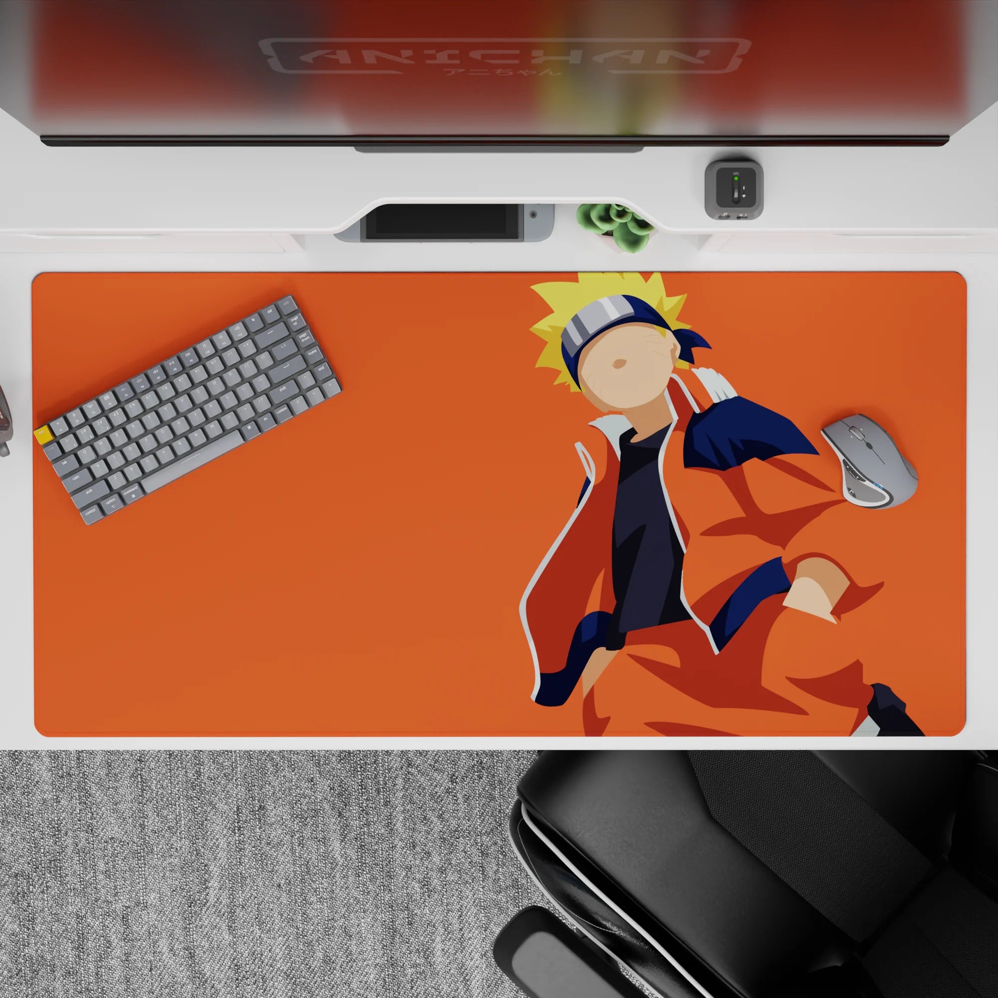 Bright orange sunset vibe anime desk pad 40x20 inches, cheerful calm look with smooth tracking.