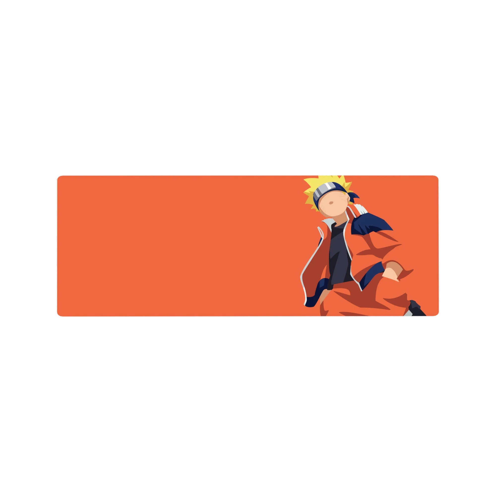 32x12 inches anime mouse pad with modern minimal Naruto design, orange jacket on sunset backdrop.