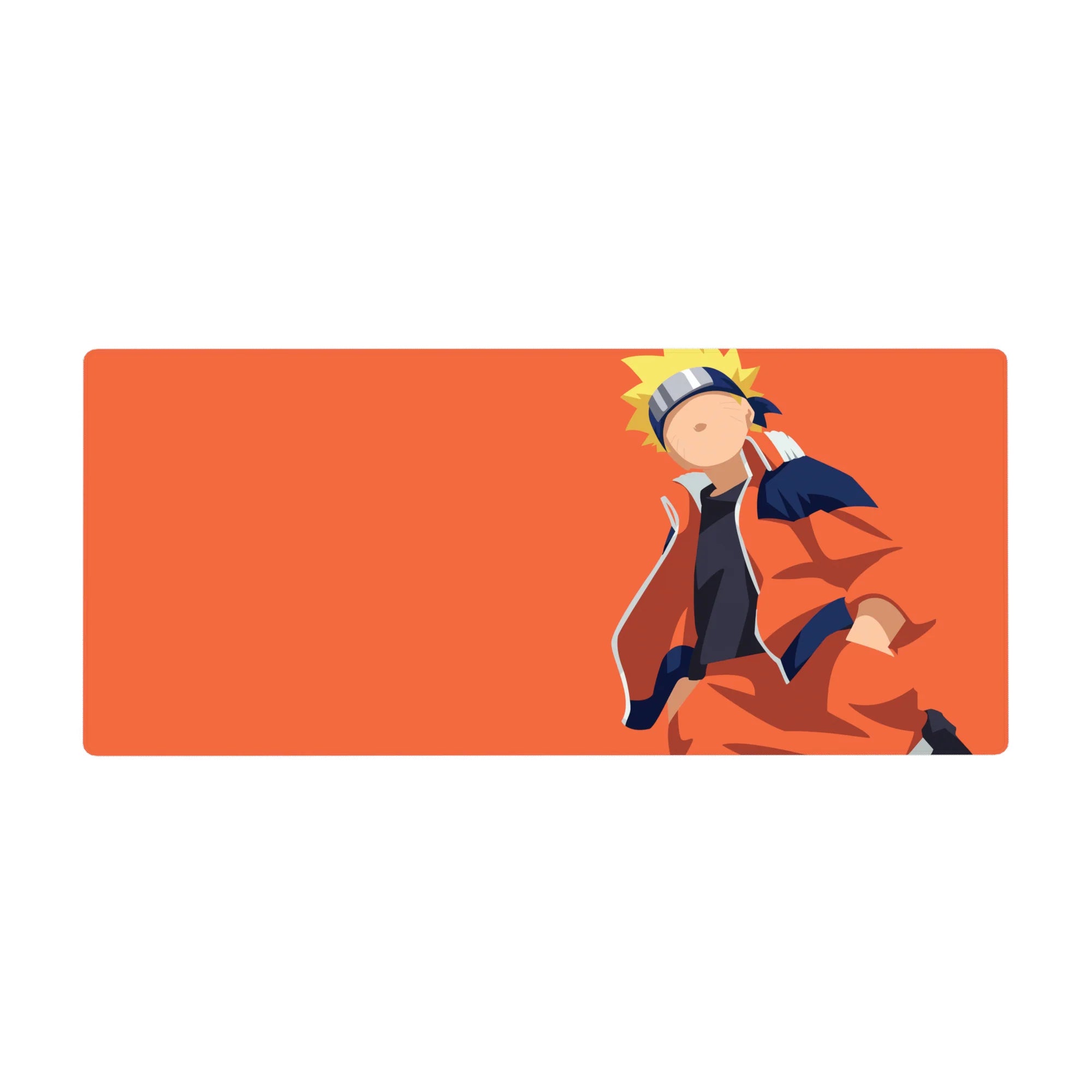 Minimal Naruto anime desk pad with clean lines and wide orange field, 36x16 inches.