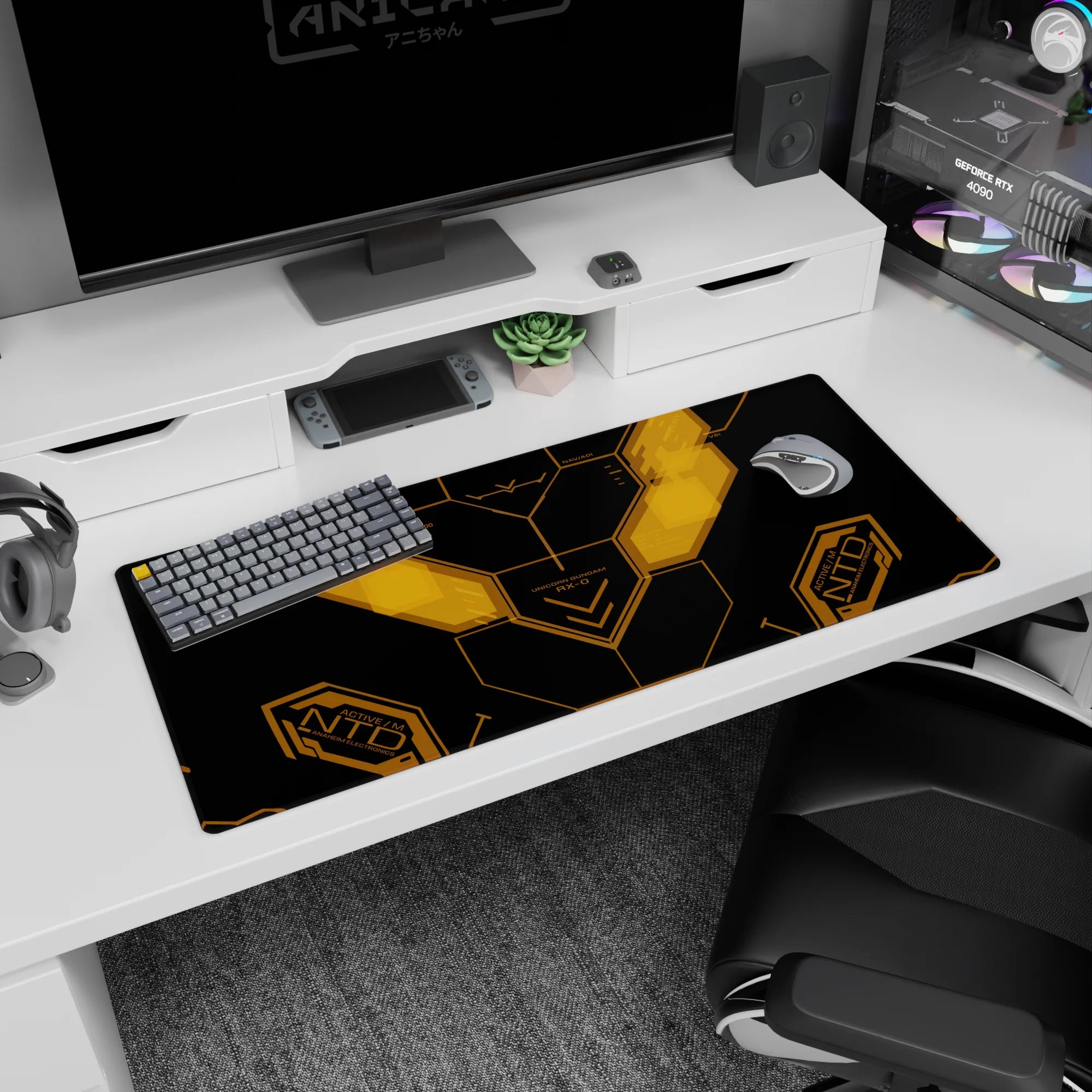 36x16 inches Mobile Suit Gundam UC desk pad, Unicorn Gundam RX-0 UI look like Banagher Links at the helm.