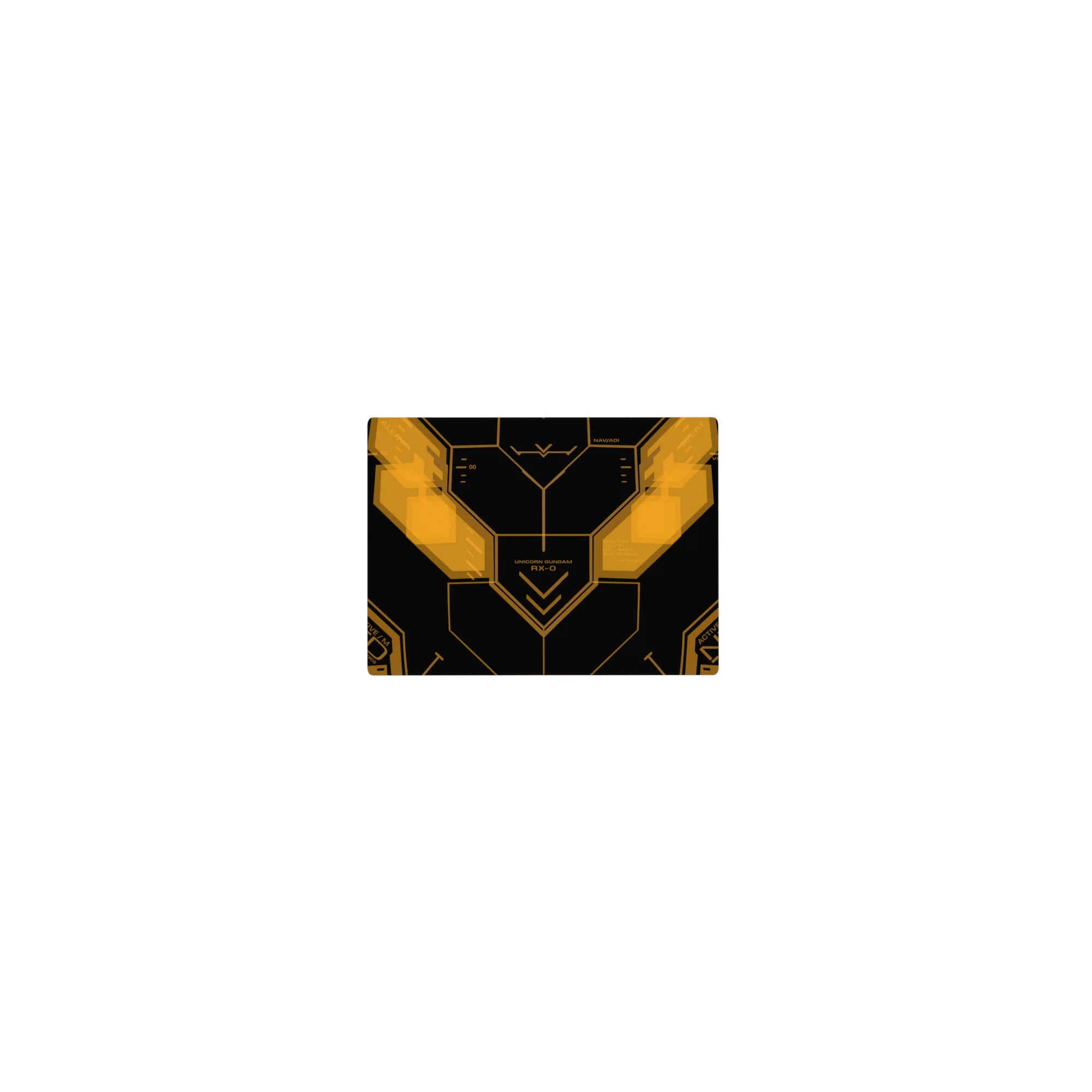14x10 inches Gundam Unicorn RX-0 cockpit HUD anime mouse pad, matte black with angular interface panels.