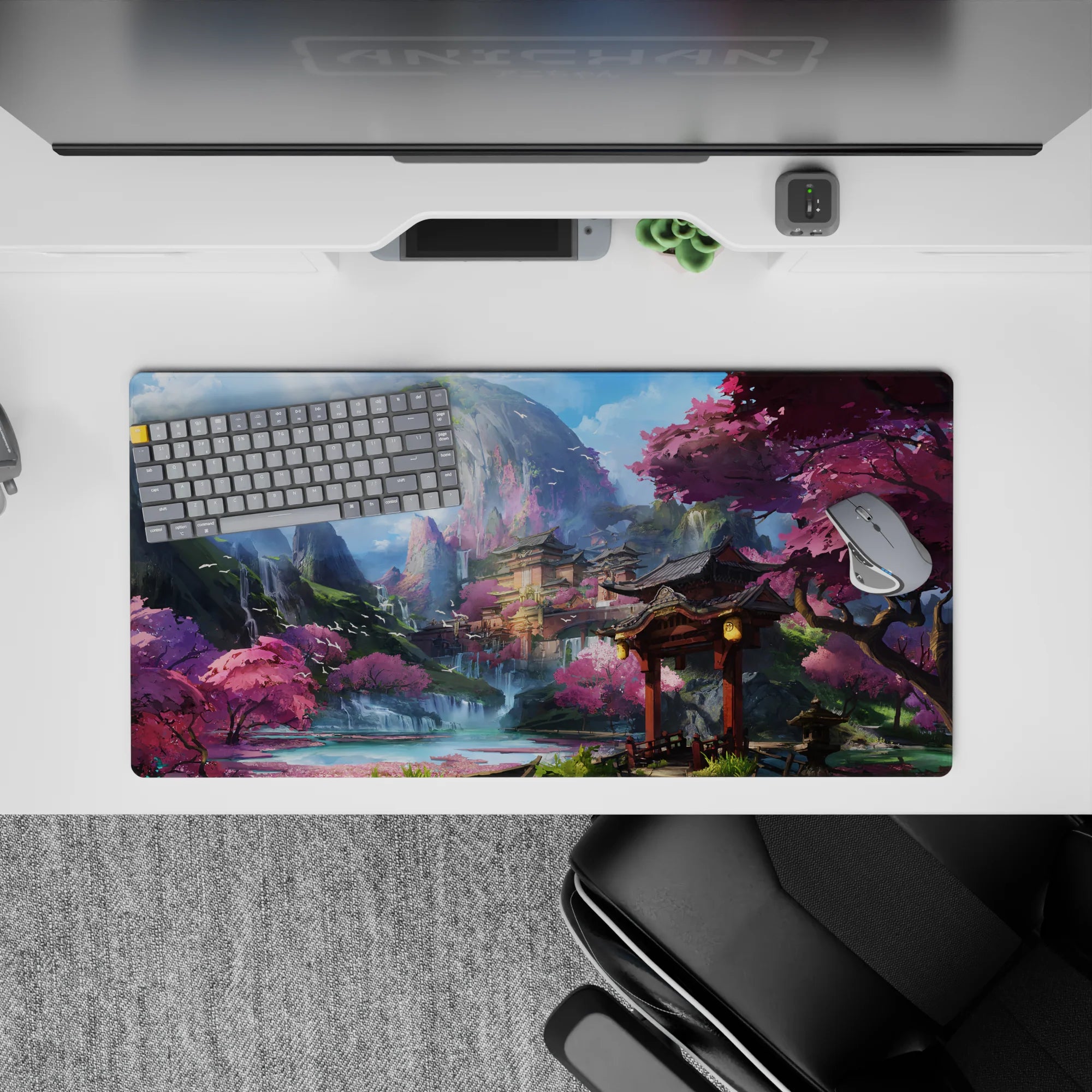 Fantasy Landscapes Deskmat | Mousepad | Deskpad - Sakura Mountain Temple