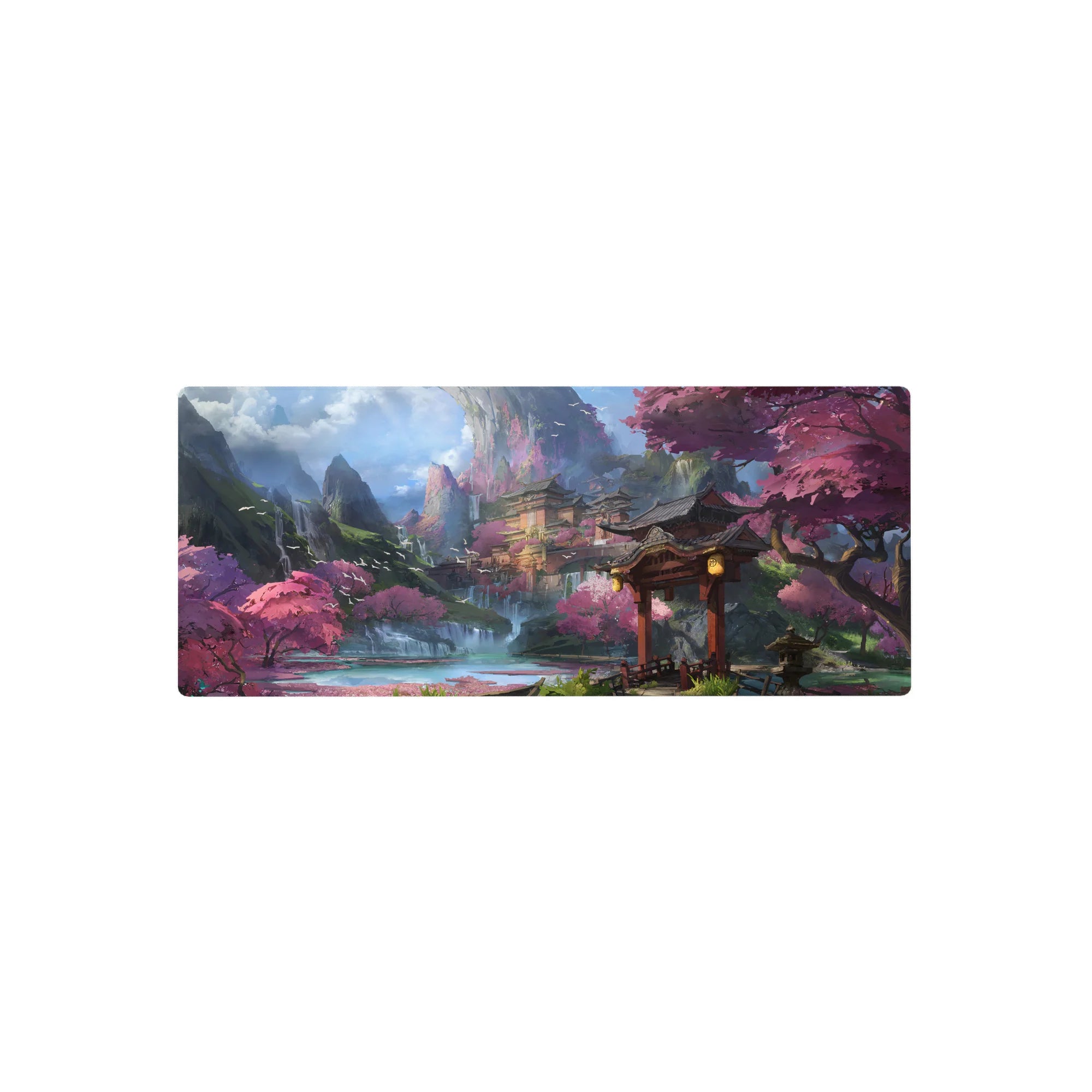 Fantasy Landscapes Deskmat | Mousepad | Deskpad - Sakura Mountain Temple