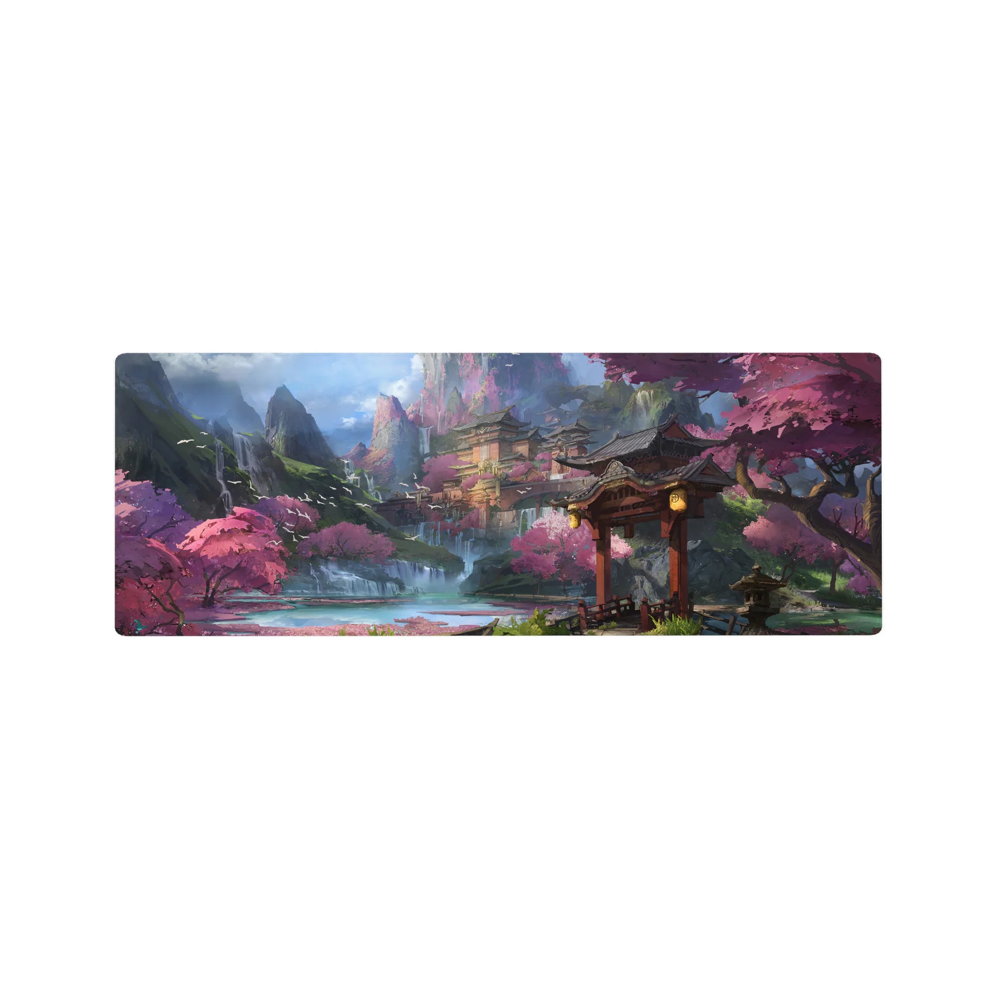 Fantasy Landscapes Deskmat | Mousepad | Deskpad - Sakura Mountain Temple