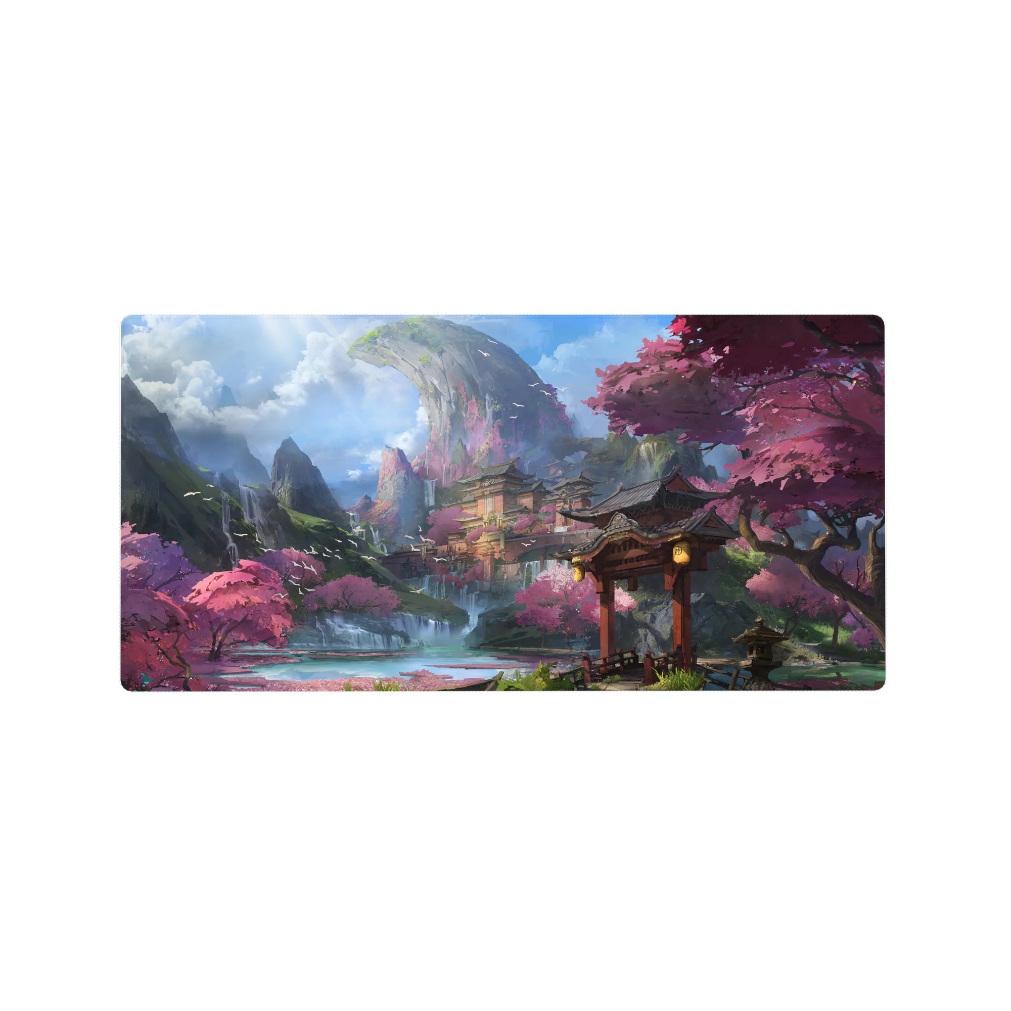 Fantasy Landscapes Deskmat | Mousepad | Deskpad - Sakura Mountain Temple