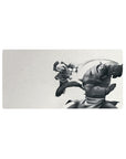 32x16 inches anime mouse pad with braided fighter flying kick vs towering spiked armor, crisp battle print.