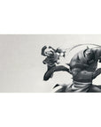 40x20 inches anime desk pad with braided fighter flying kick vs spiked armor, clean battle print.