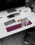 28x12 inches anime girl mouse pad showing a tan-haired fox-eared samurai with violet rose eyepatch.