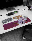 32x16 inches anime girl mouse pad showing a fox-eared samurai girl with violet rose eyepatch amid petals.