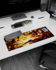 32x12 inches anime girl mouse pad showing chestnut-haired heroine mid-turn with twin pistols in a firestorm.