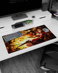 32x16 inches anime girl mouse pad showing chestnut-haired girl turning with twin pistols amid sparks.