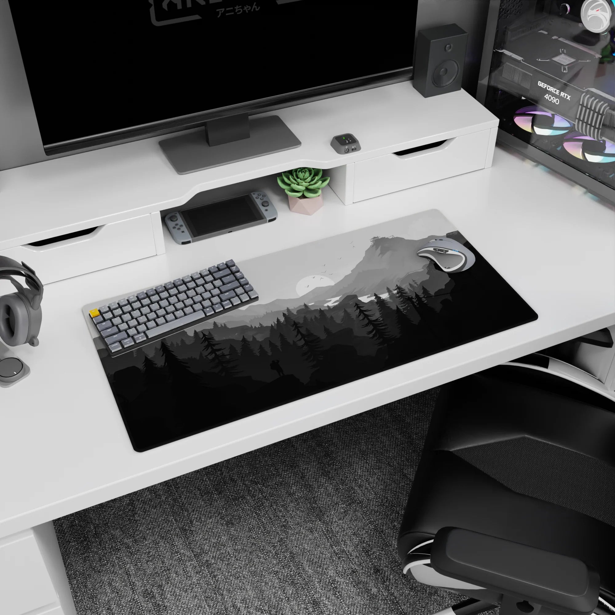 Vector Landscapes Deskmat | Mousepad | Deskpad - Monochrome Escape