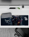 32x12 inches Naruto desk mat in deep navy and smoky white mist, calm storm mood with soft grain detail.
