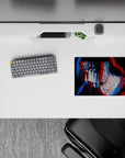 Dark genjutsu vibe anime mouse pad 14x10 inches, trippy red and blue double-image on black background.