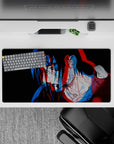 32x16 inches anime mouse pad in dark black with trippy red and blue genjutsu vibe, brooding mood.