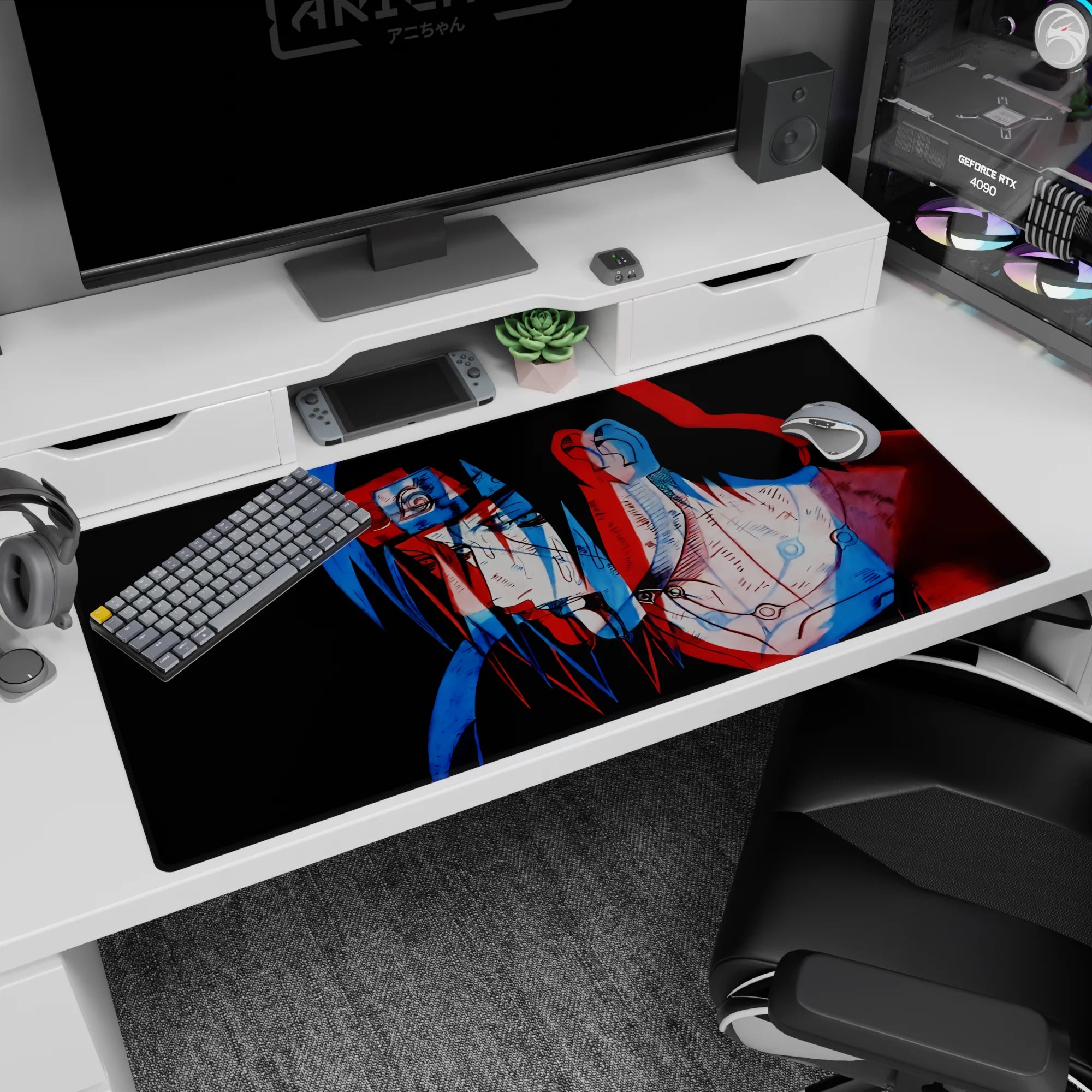 40x20 inches Naruto desk pad featuring Itachi Uchiha with calm tired eyes and faint necklace details.
