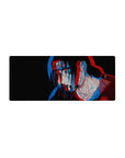 28x12 inches anime mouse pad with Itachi-inspired red/blue offset portrait on black, sketchy line art.