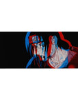 Anime desk pad 36x16 inches with Itachi Uchiha red-blue offset sketch on black background.