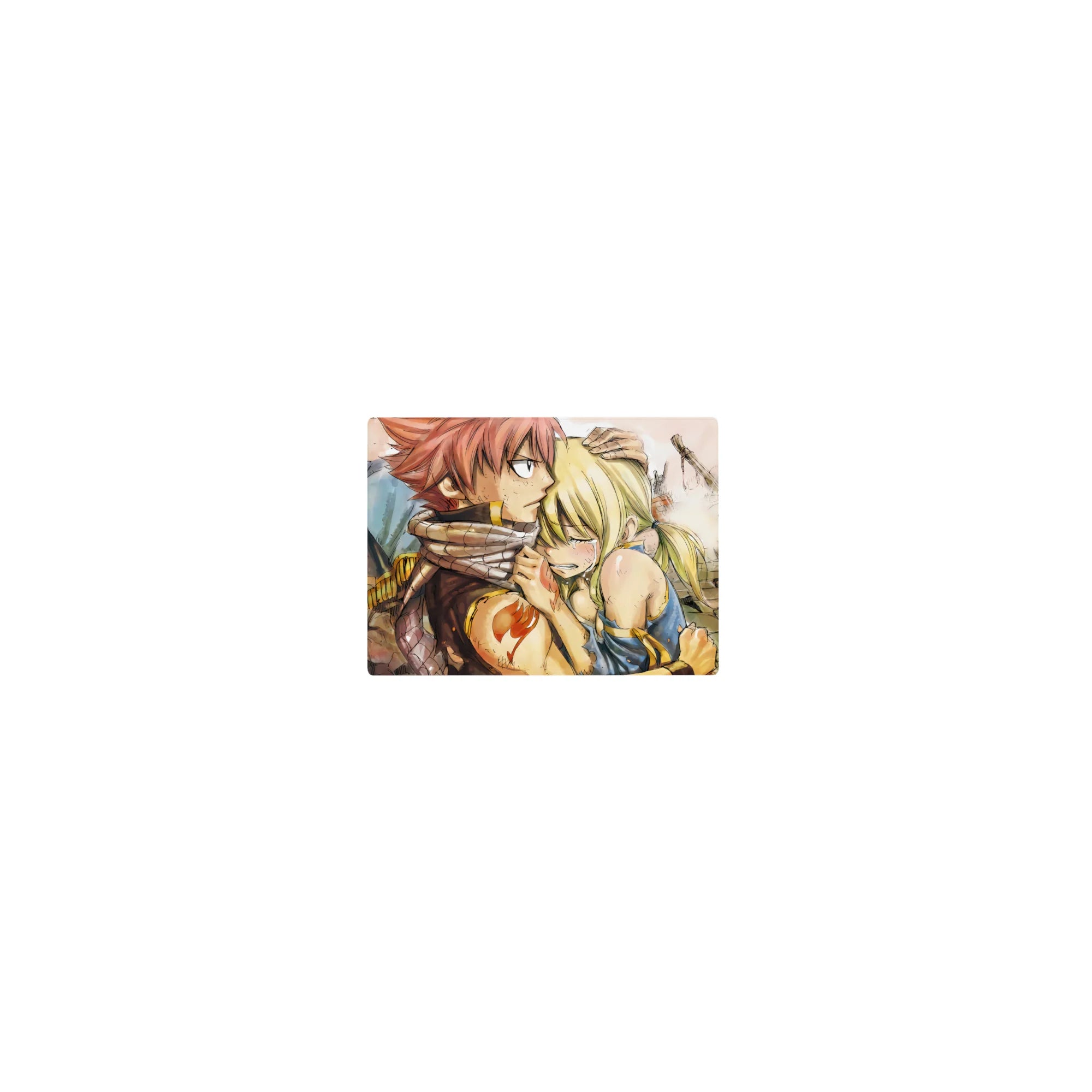 Classic anime mouse pad 14x10 inches with hand-drawn duo, Fairy Tail emblem, smooth tracking edge print.
