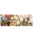 32x12 inches Fairy Tail anime mouse pad with Natsu and Lucy, hand-drawn linework and orange guild emblem.