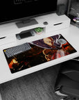 32x16 inches One Punch Man mouse pad showing Saitama staring ahead as embers crackle behind him.