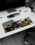 32x12 inches Gundam mouse pad showing Zaku II squads firing in a dusty canyon with hot thrusters.