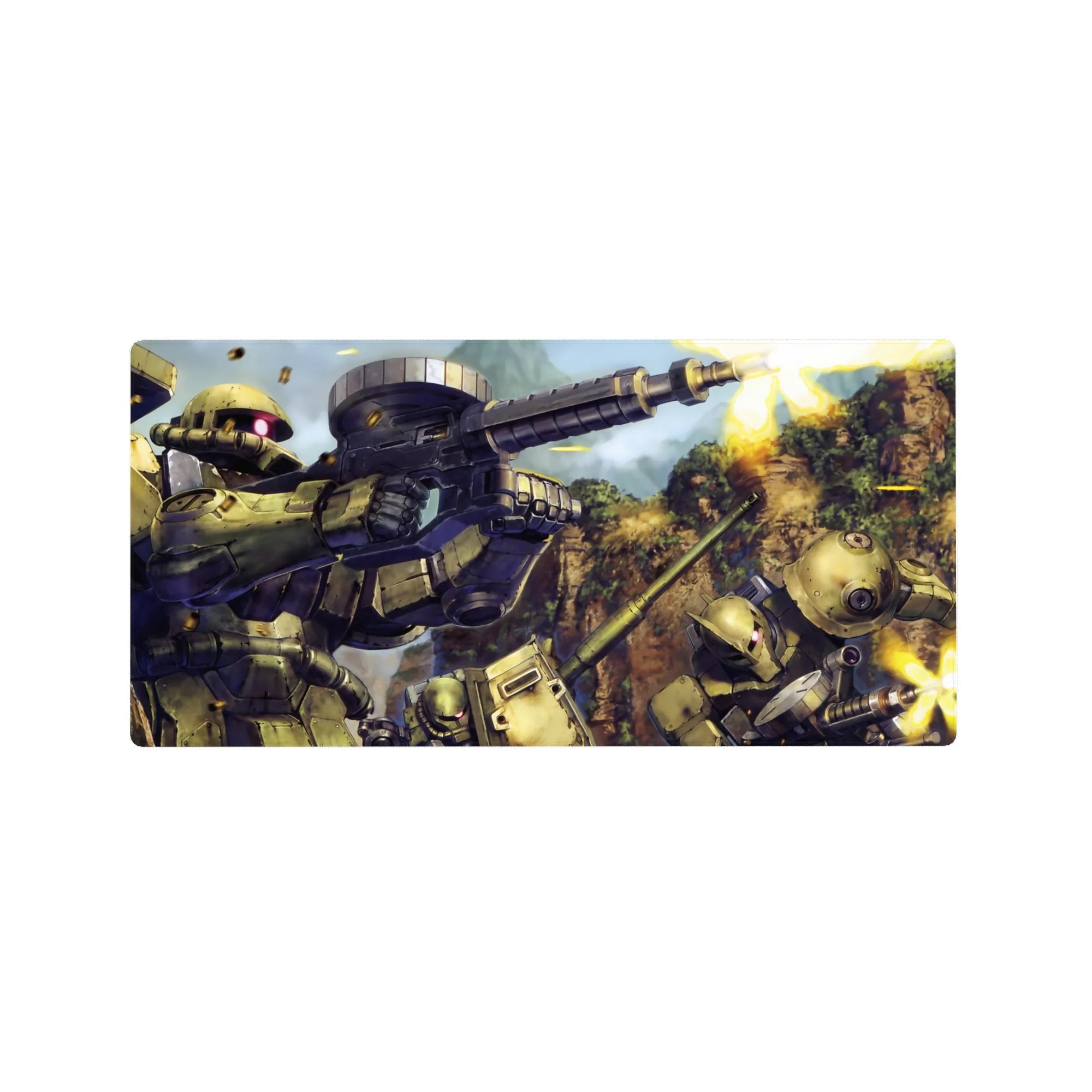 Mobile Suit Gundam Zaku II battle scene anime mouse pad, 32x16 inches desk mat.