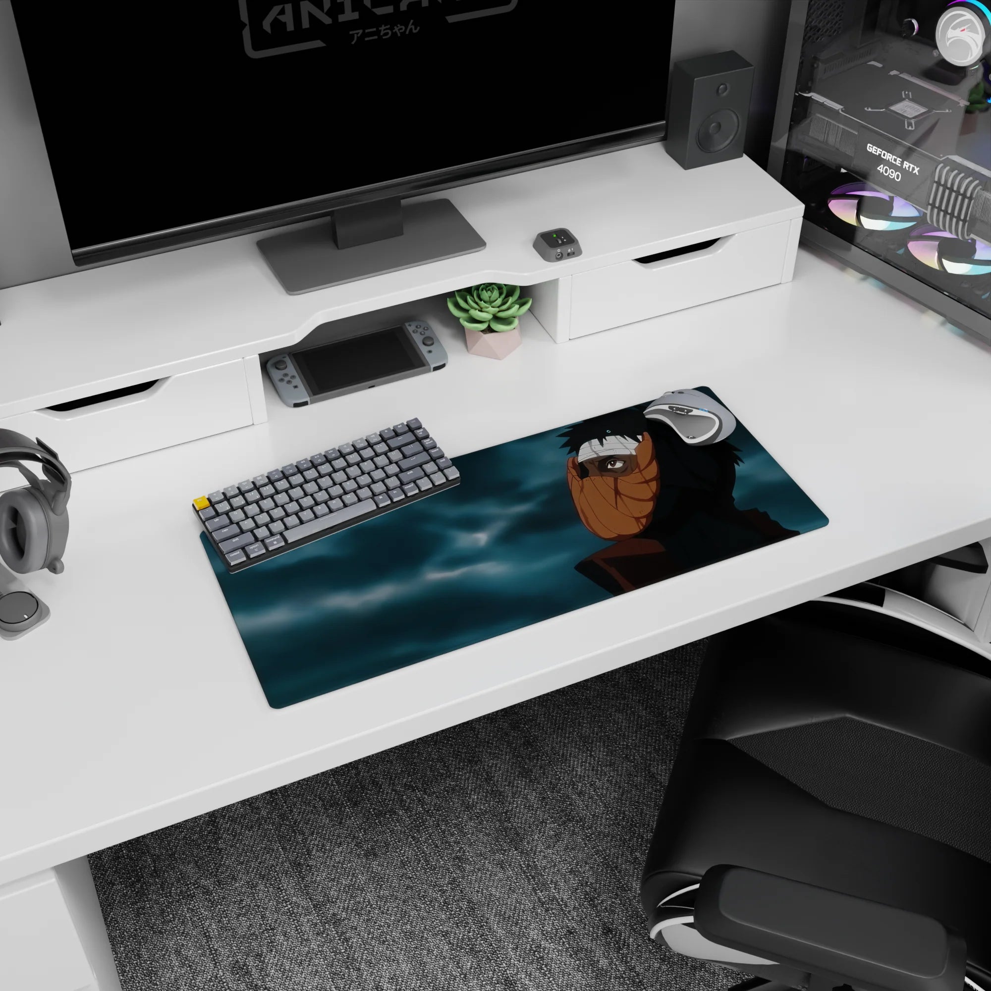 28x12 inches Naruto Shippuden mouse pad showing Obito staring up through his orange spiral mask.