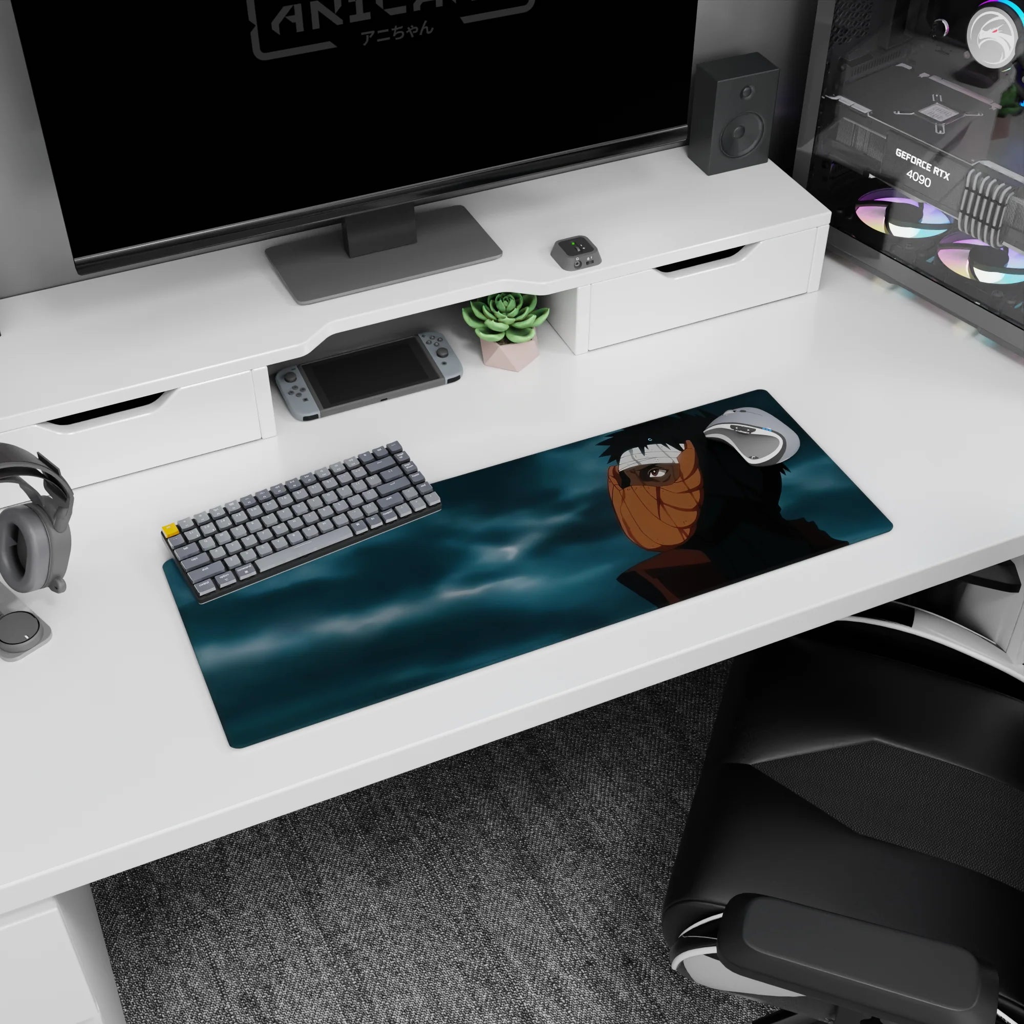 32x12 inches Naruto Shippuden mouse pad featuring Obito Uchiha staring through the orange spiral mask.