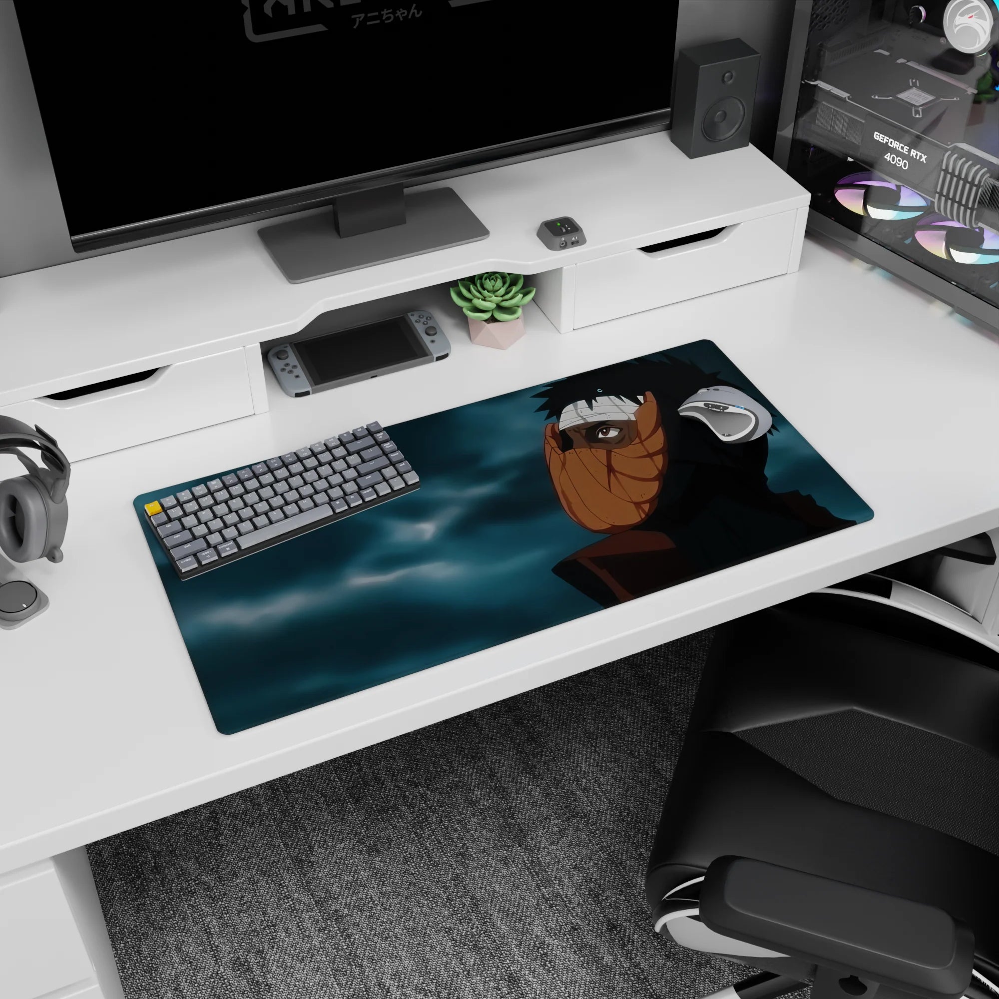 32x16 inches Naruto Shippuden mouse pad featuring Obito Uchiha looking up through the orange mask.