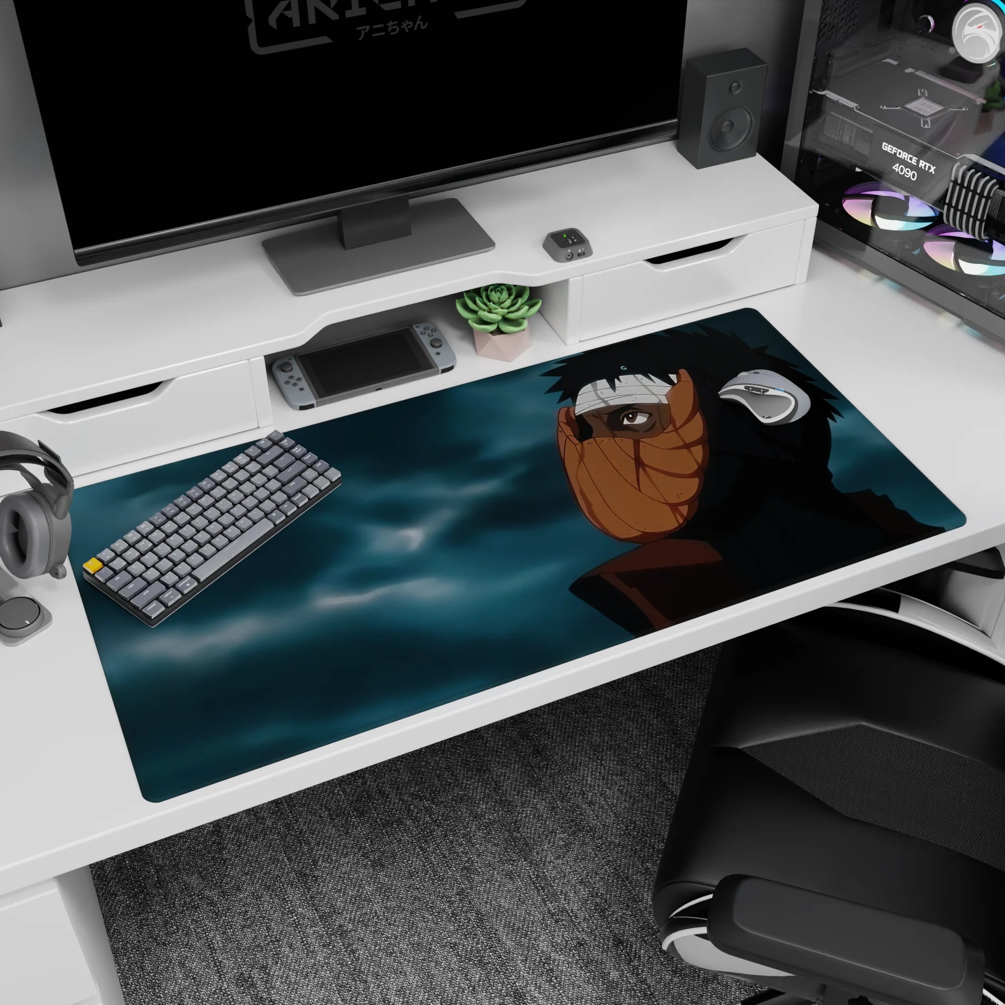 40x20 inches anime desk pad showing Obito Uchiha gazing up through his orange spiral mask.