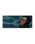 28x12 inches anime mouse pad with Obito Uchiha orange spiral mask and stormy clouds backdrop.