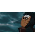 40x20 inches anime desk pad with Obito Uchiha orange spiral mask and stormy cloud backdrop.