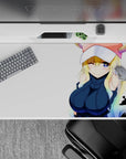 Pastel rainbow hair tips on creamy white, cute clean vibe anime desk pad 40x20 inches.