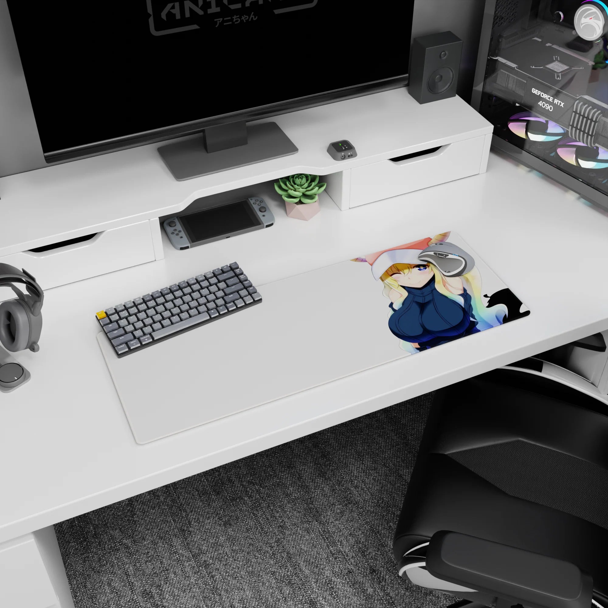 Tohru winking desk mat 32x12 inches from Miss Kobayashi's Dragon Maid, playful vibe for work.