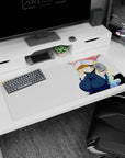 Tohru from Miss Kobayashi's Dragon Maid winking on an anime desk pad 36x16 inches, clean tidy setup.