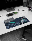 28x12 inches anime girl mouse pad featuring teal-eyed heroine in sleek suit, flowing hair, modern desk art.