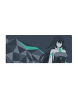 28x12 inches anime girl mouse pad with cyber-future heroine, polygon rocks, and teal streak design.