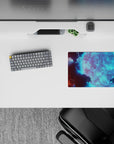 Cool aqua glow space vibe in icy blues with deep shadows and soft lightning arcs classic mouse pad 14x10 inches.