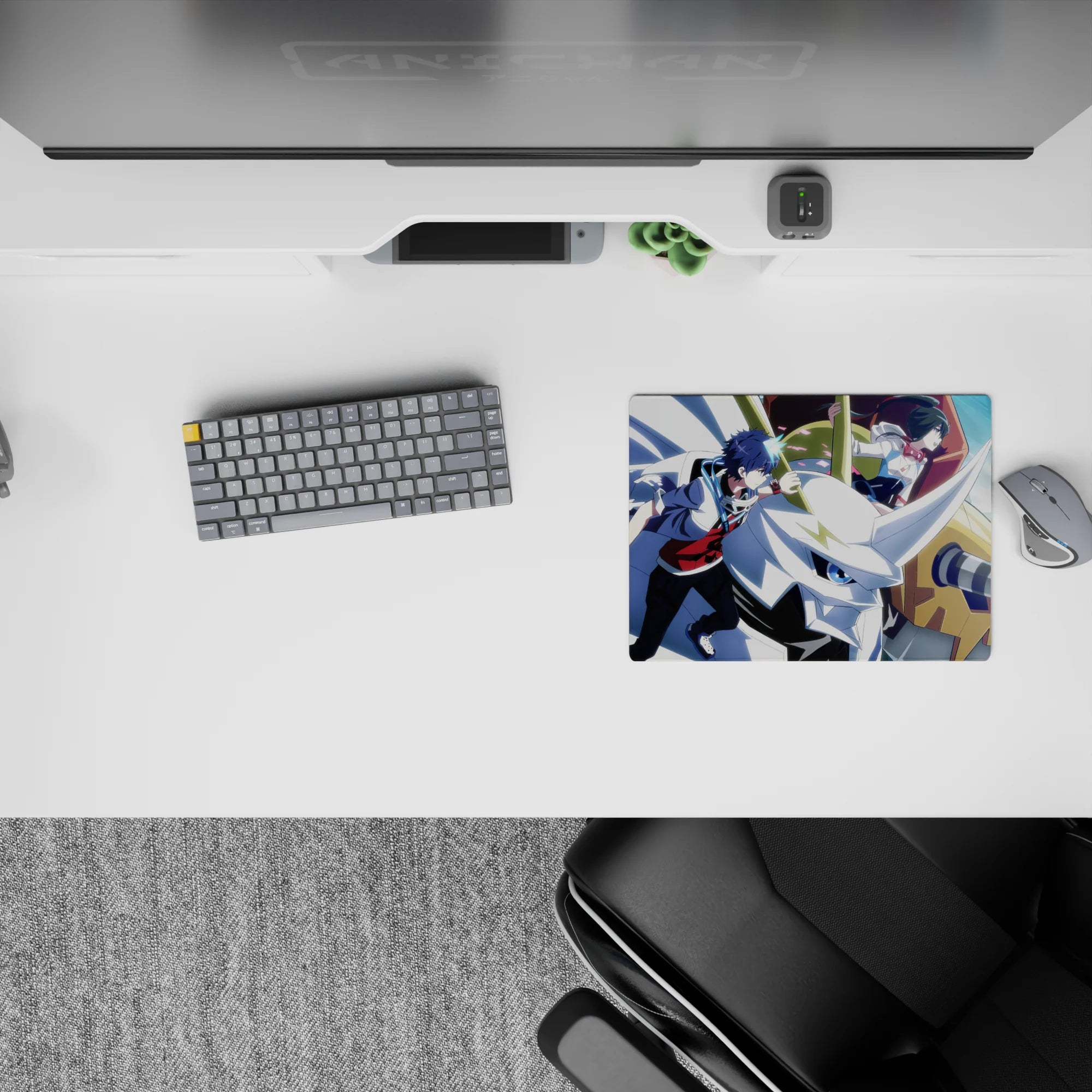 Blue city glow and metallic gold accents on a 14x10 inches classic anime mouse pad, fast and focused vibe.