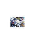 Classic anime mouse pad 14x10 inches with two riders on a sleek white horned mech over blue city lights.